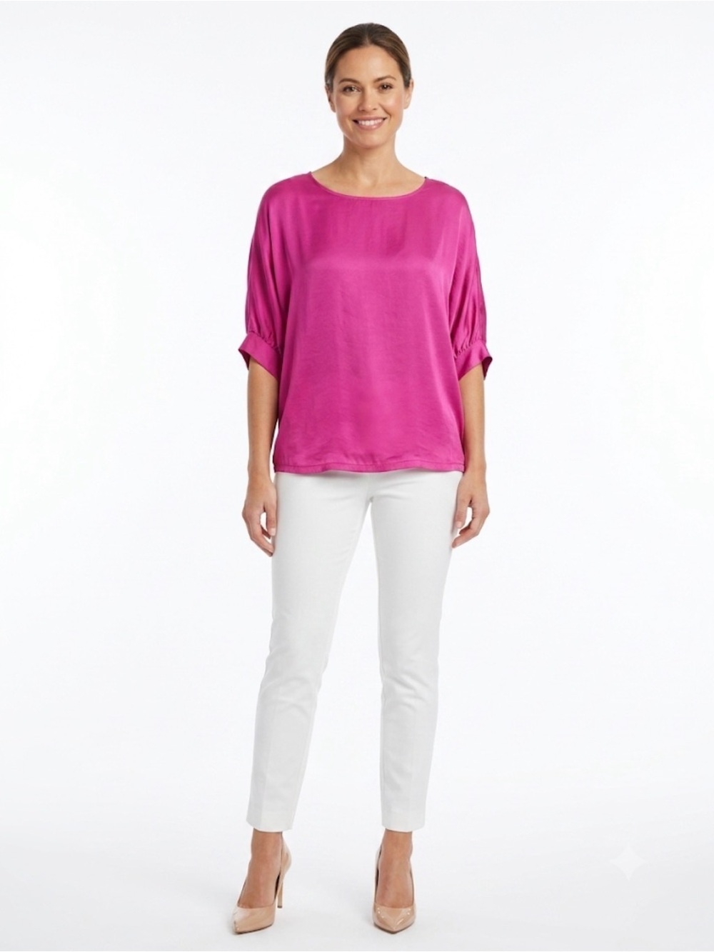Grace The Perfect Fit Pink 100% Viscose Dolman Sleeve Blouse Size Medium
